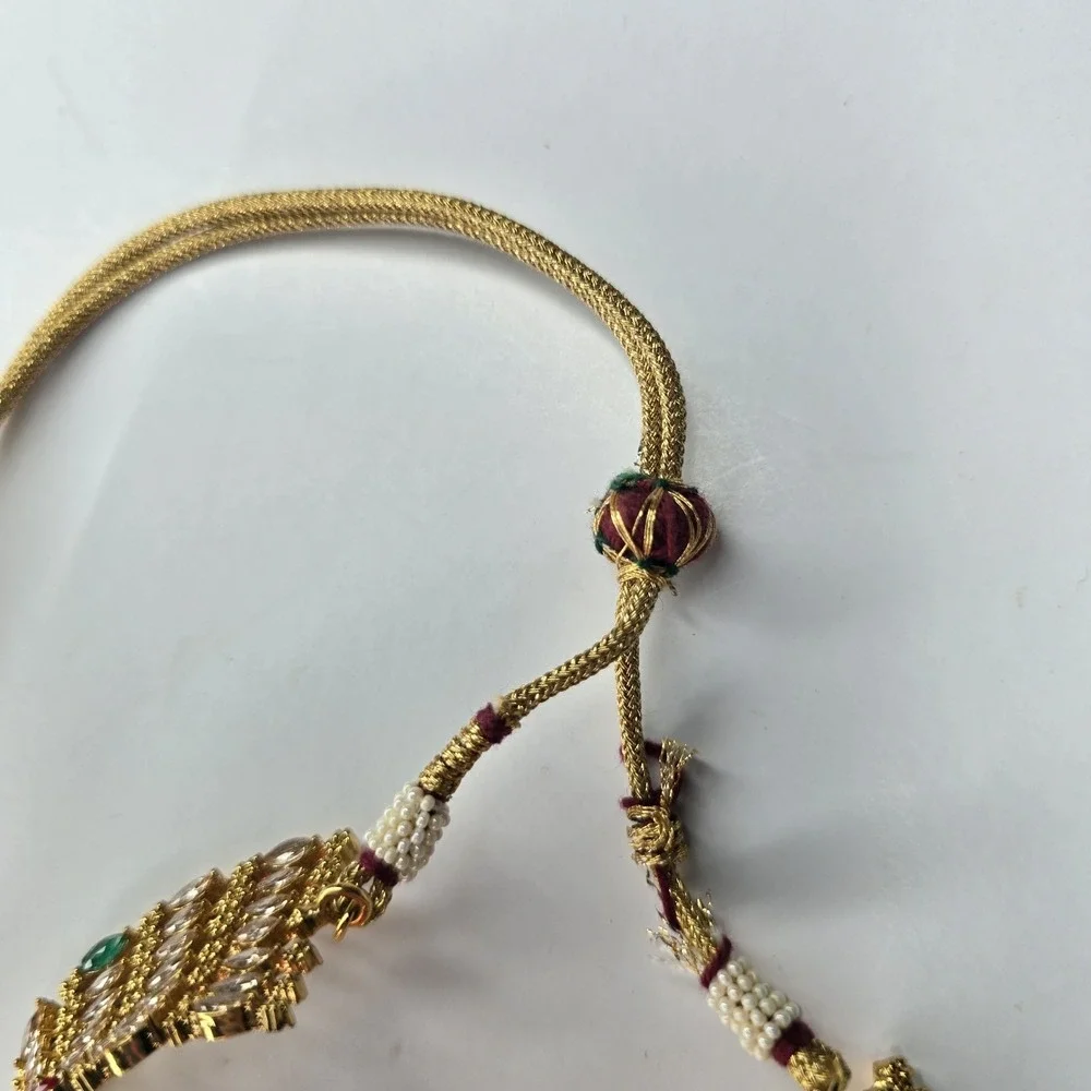 Vintage Indian Kundan Choker Necklace adjustable drawstring cord Necklace